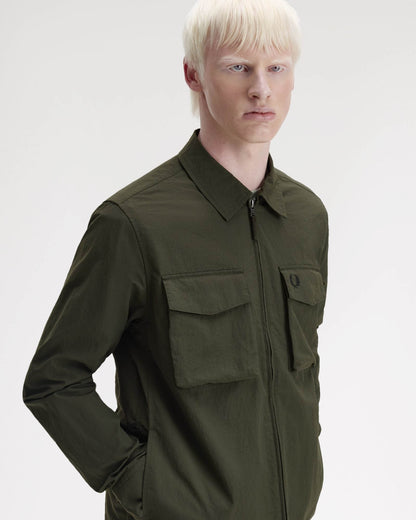 Fred Perry Mens Ripstop Pocket Overshirt - Hunting Green 408