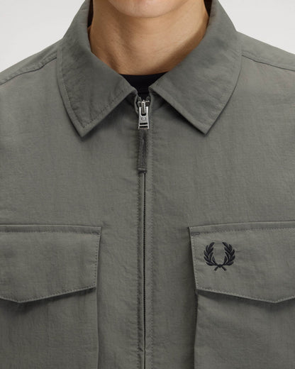 Fred Perry Mens Ripstop Pocket Overshirt - Field Green 638, front detail