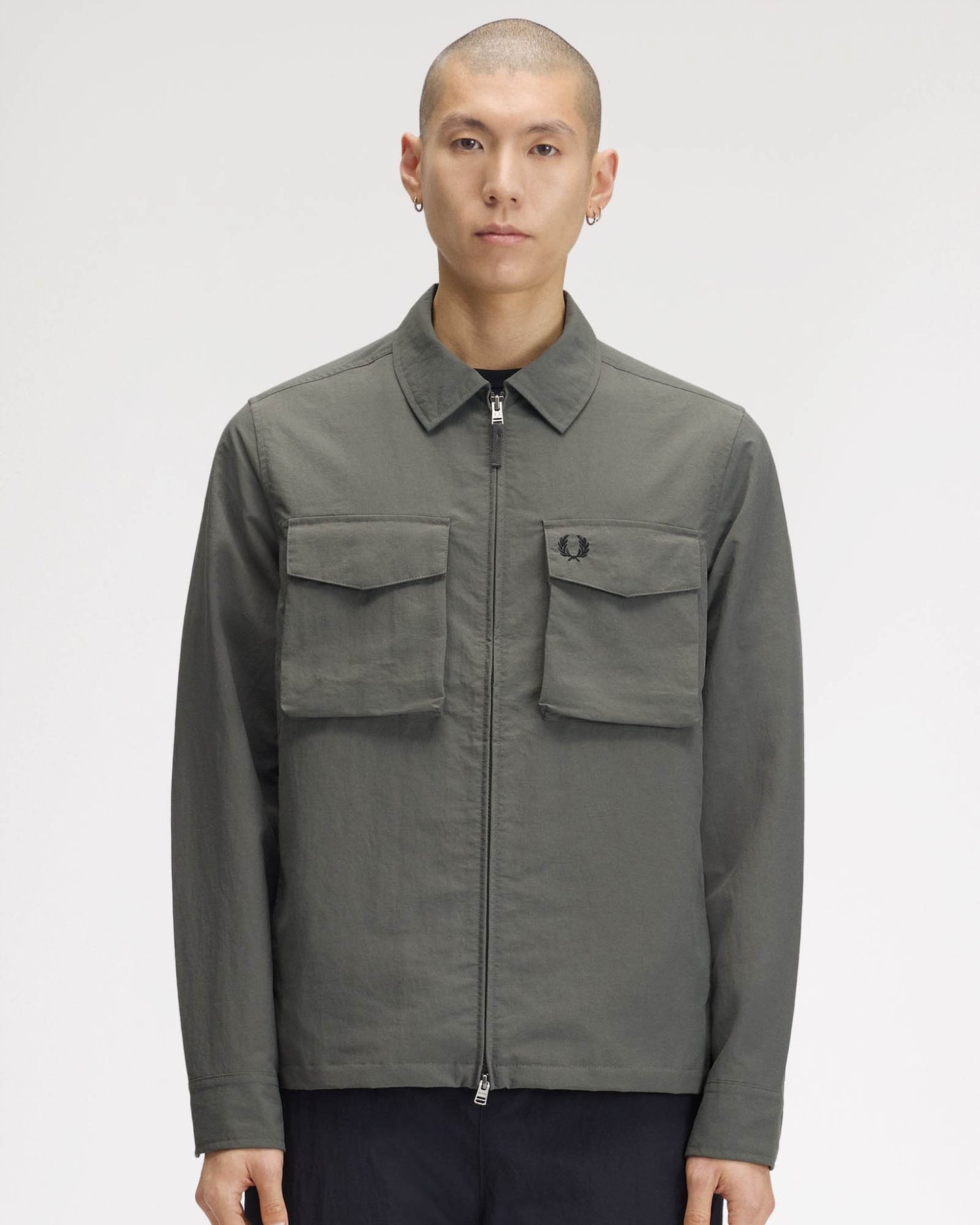 Fred Perry Mens Ripstop Pocket Overshirt - Field Green 638, front