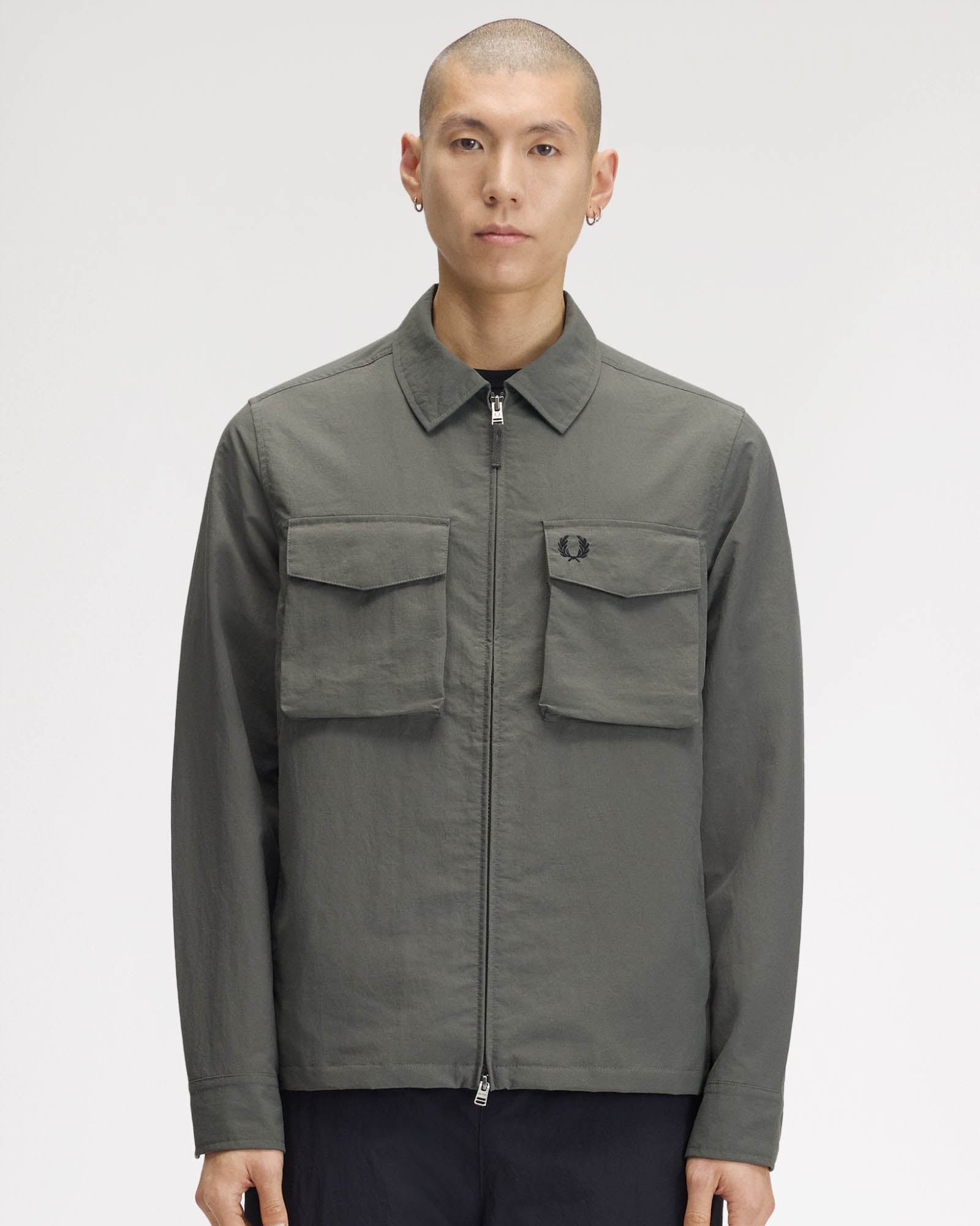 Fred Perry Mens Ripstop Pocket Overshirt - Field Green 638, front