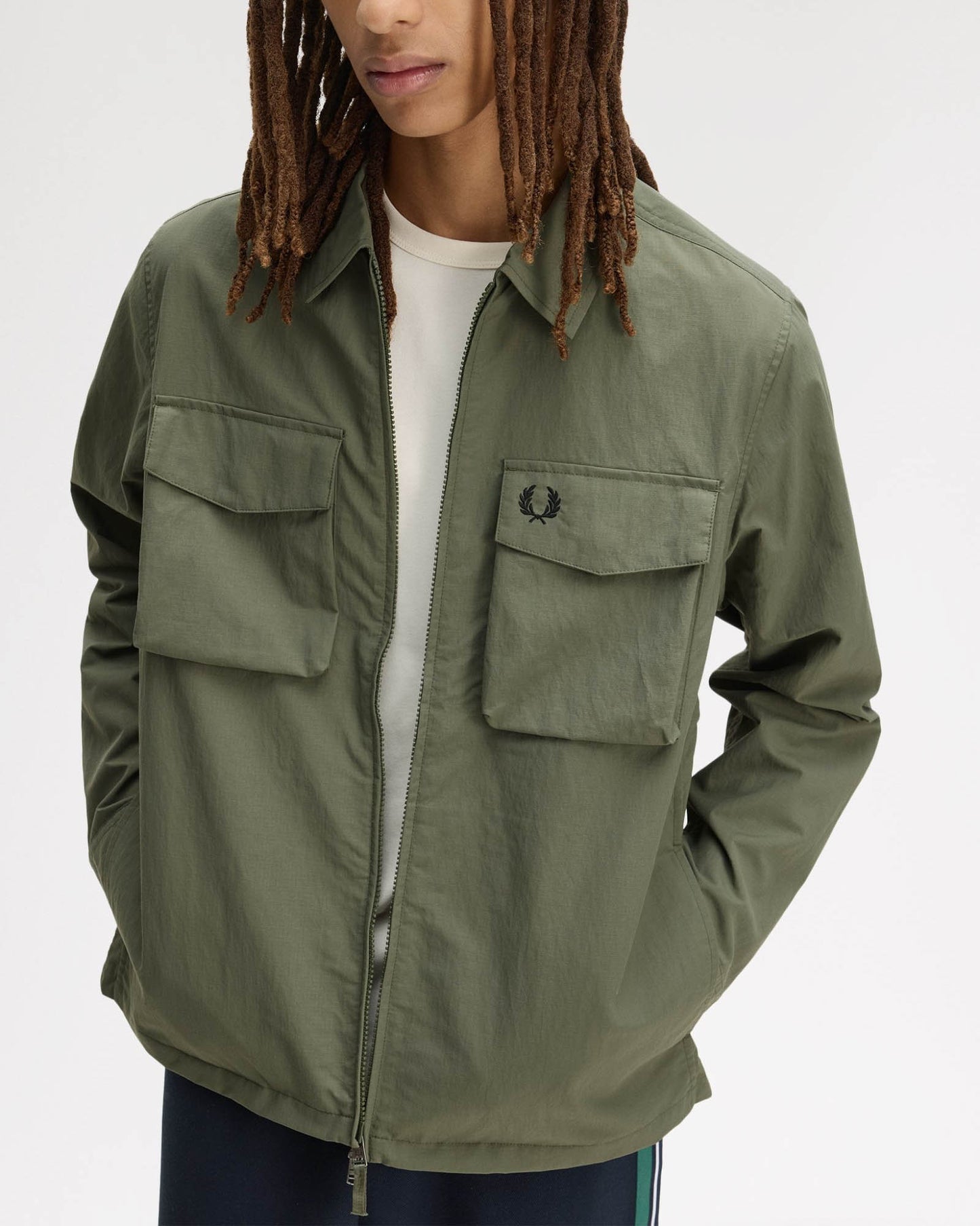 Fred Perry Mens Ripstop Pocket Overshirt - Laurel Wreath Green X21
