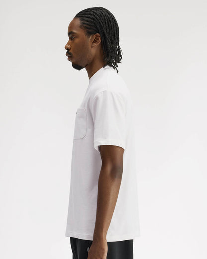 Fred Perry Mens Pocket Detail T-Shirt - Snow White 129 | CHO | Designer Mens T-Shirts
