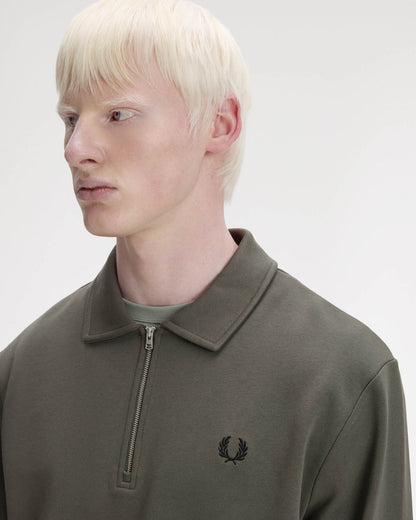 Fred Perry Mens Half Zip Collared Sweatshirt - Field Green 148 | CHO | Designer Mens Half Zip Sweatshirts