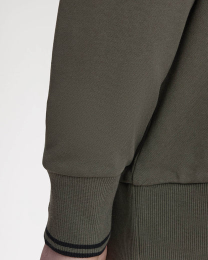 Fred Perry Mens Half Zip Collared Sweatshirt - Field Green 148 | CHO | Designer Mens Half Zip Sweatshirts