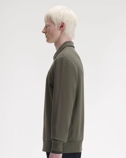 Fred Perry Mens Half Zip Collared Sweatshirt - Field Green 148 | CHO | Designer Mens Half Zip Sweatshirts
