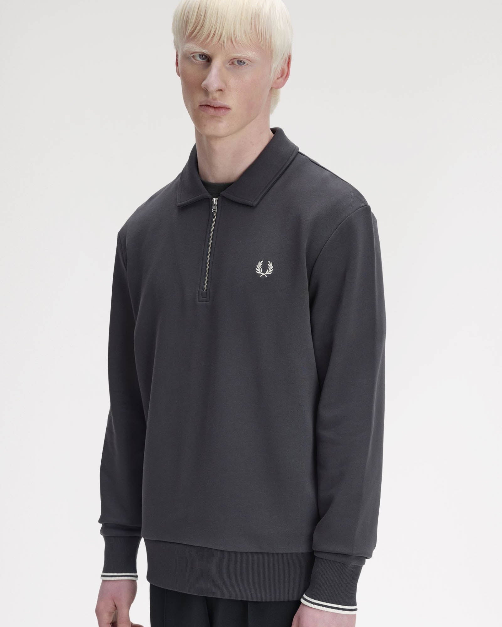 Fred Perry Mens Half Zip Collared Sweatshirt - Anchor Grey 297 – CHO