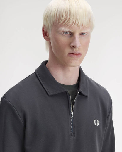 Fred Perry Mens Half Zip Collared Sweatshirt - Anchor Grey 297 | CHO | Designer Mens Half Zip Sweatshirts