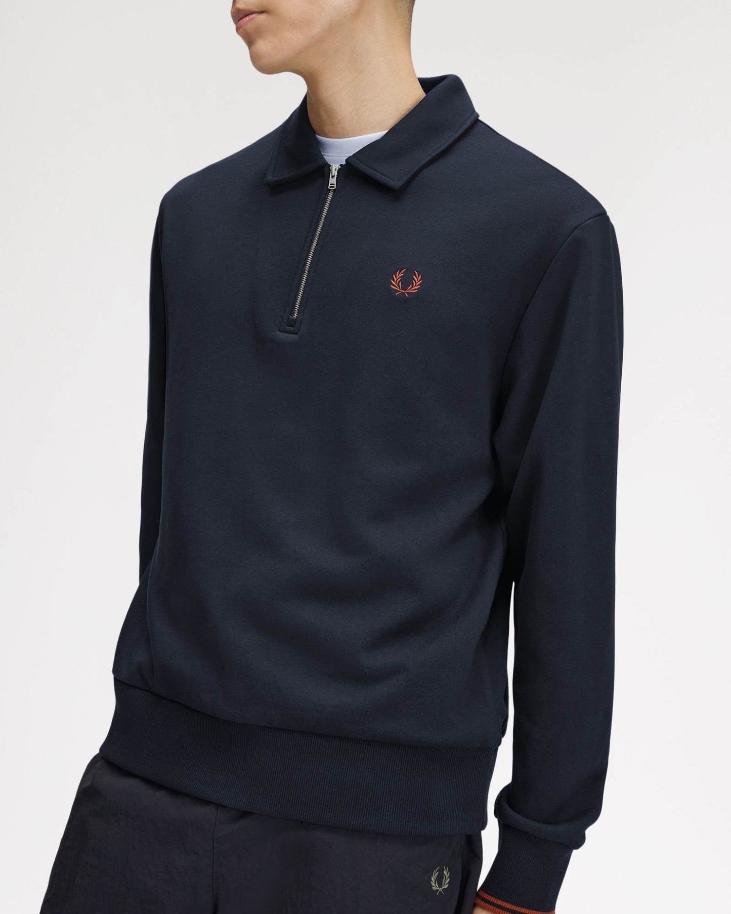 Fred Perry Mens Half Zip Collared Sweatshirt - Navy 608, front