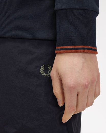 Fred Perry Mens Half Zip Collared Sweatshirt - Navy 608, cuff detail