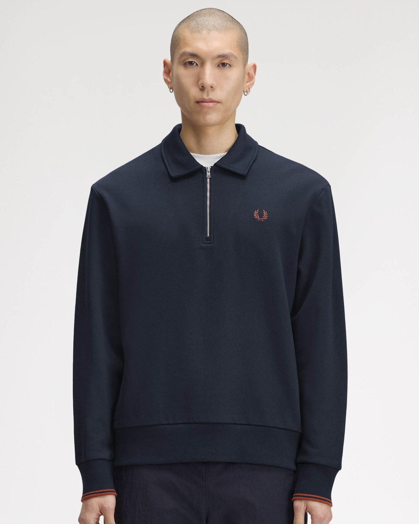 Fred Perry Mens Half Zip Collared Sweatshirt - Navy 608, front