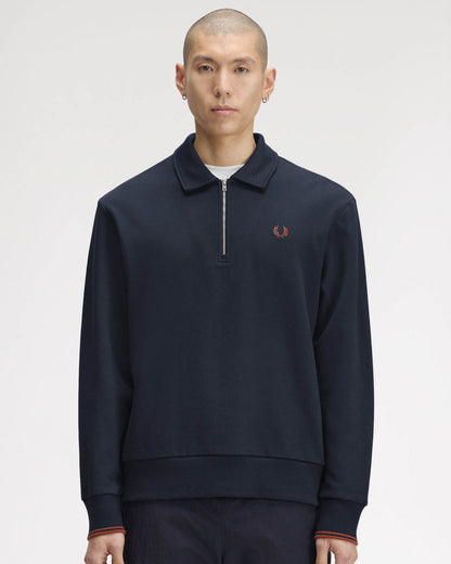Fred Perry Mens Half Zip Collared Sweatshirt - Navy 608, front