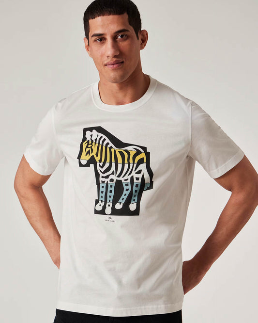 PS Paul Smith Mens Regular Fit Cutout Zebra T-Shirt - 01 White