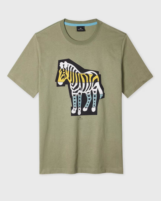 PS Paul Smith Mens Regular Fit Cutout Zebra T-Shirt - 34C Khaki