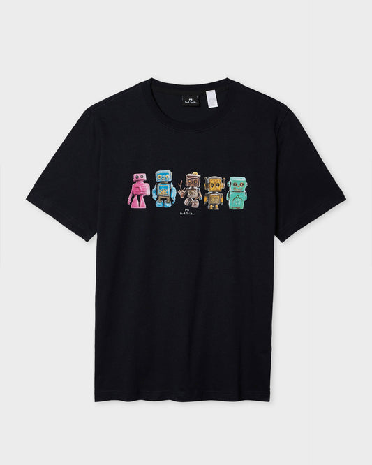 PS Paul Smith Mens Regular Fit Robots Graphic T-Shirt - 49 Very Dark Navy