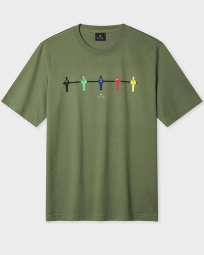 PS Paul Smith Mens Regular Fit Table Football Graphic T - Shirt - 35D Military Green | CHO | Designer Mens T - Shirts