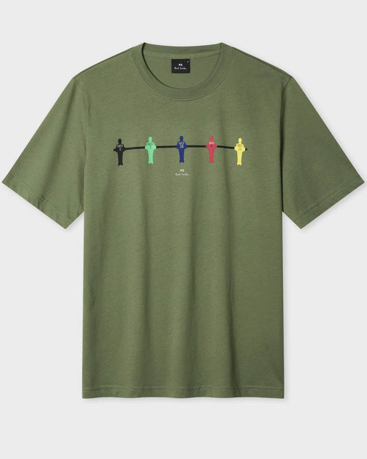 PS Paul Smith Mens Regular Fit Table Football Graphic T - Shirt - 35D Military Green | CHO | Designer Mens T - Shirts