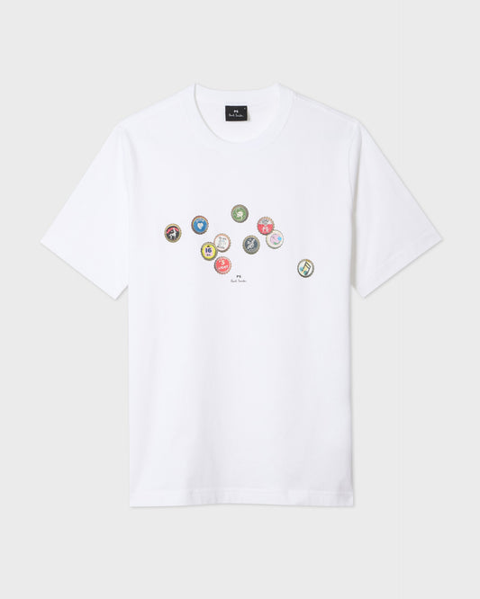 PS Paul Smith Mens Regular Fit Bottle Tops Graphic T - Shirt - 01 White | CHO | Designer Mens T - Shirts