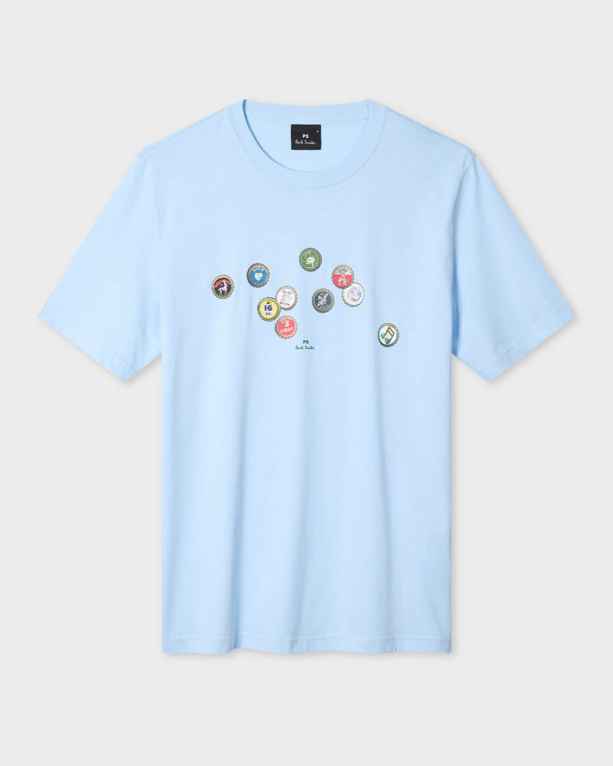 PS Paul Smith Mens Regular Fit Bottle Tops Graphic T-Shirt - 41E Light Blue