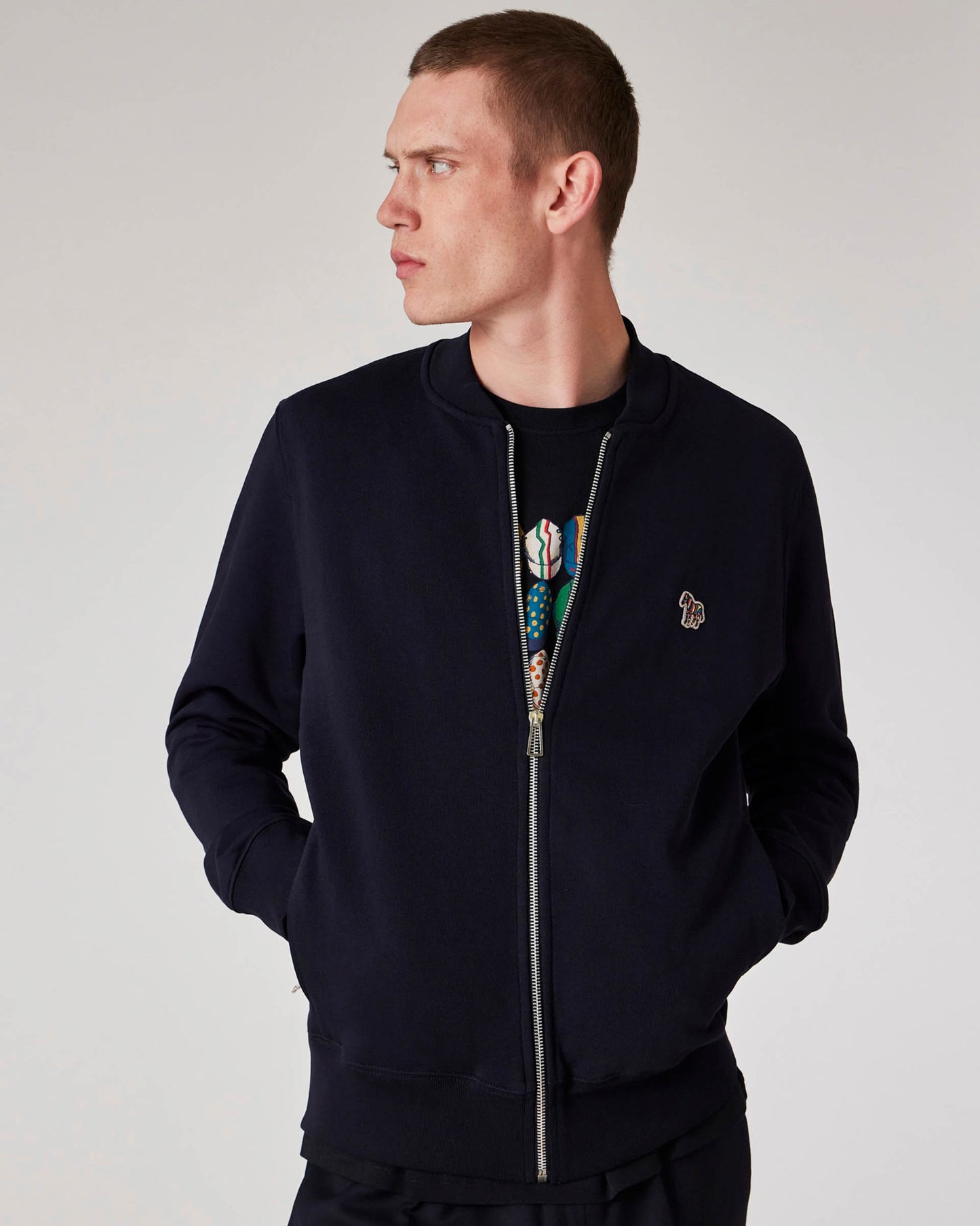 PS Paul Smith Mens Zip Bomber with Zebra Logo - 49 Very Dark Navy