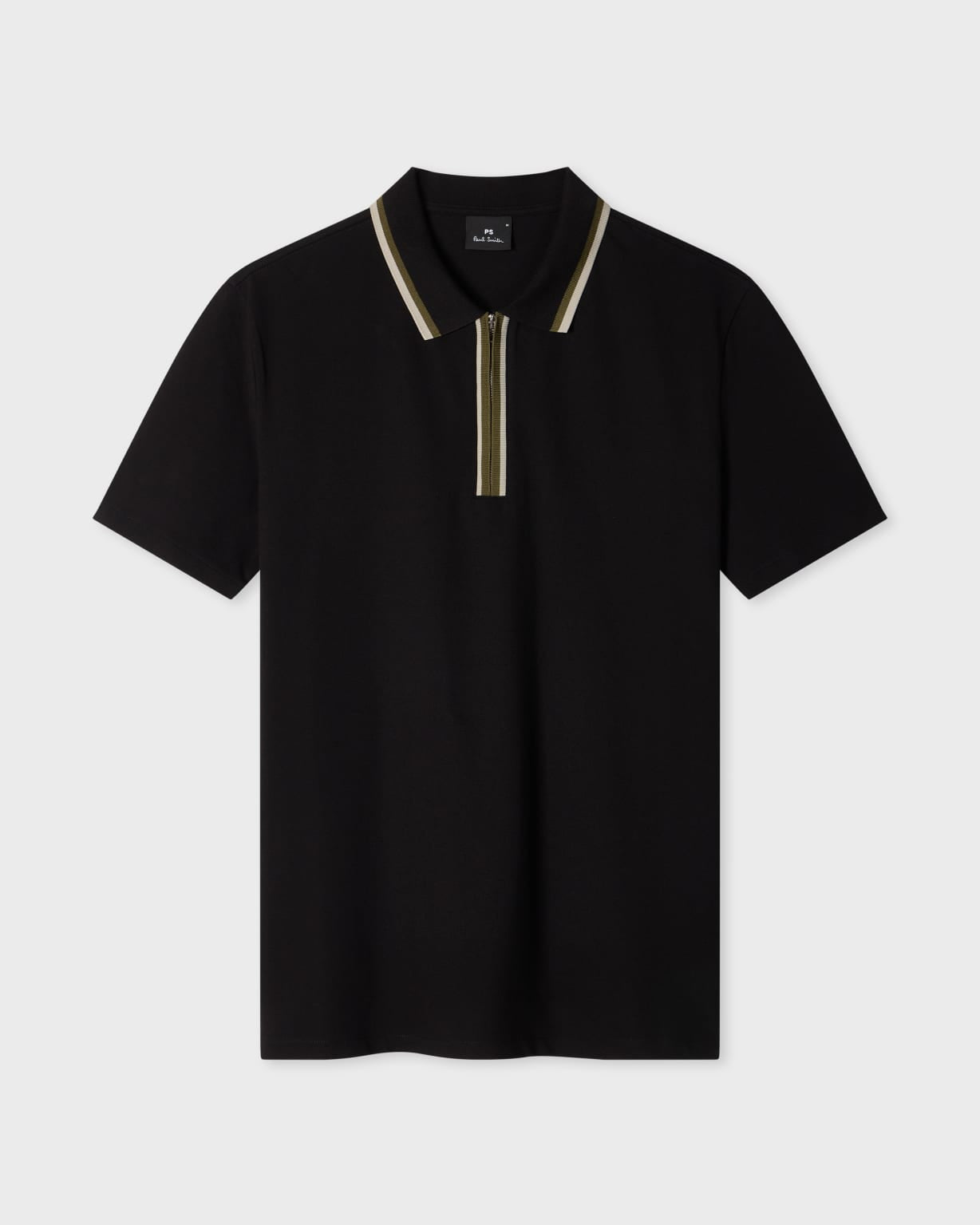 PS Paul Smith Mens Zip Polo Shirt with Tipped Collar and Placket - 79 Black | CHO | Designer Mens Short Sleeve Polo Shirts