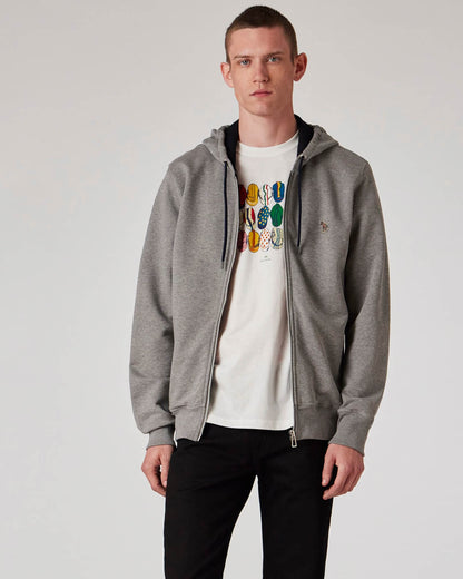 PS Paul Smith Mens Reg Fit Zip Hoodie with Zebra Logo - 72 Grey Melange