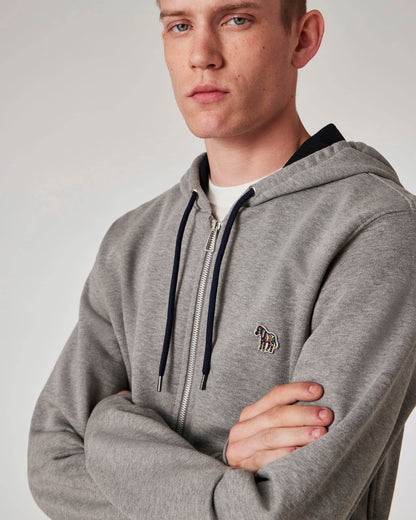 PS Paul Smith Mens Reg Fit Zip Hoodie with Zebra Logo - 72 Grey Melange