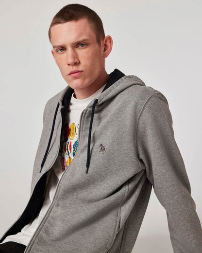 PS Paul Smith Mens Reg Fit Zip Hoodie with Zebra Logo - 72 Grey Melange