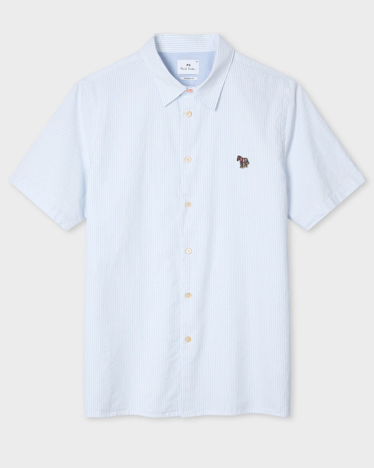 PS Paul Smith Mens Casual Fit Short Sleeve Zebra Badge Shirt - 41 Blue | CHO | Designer Mens Short Sleeve Shirts