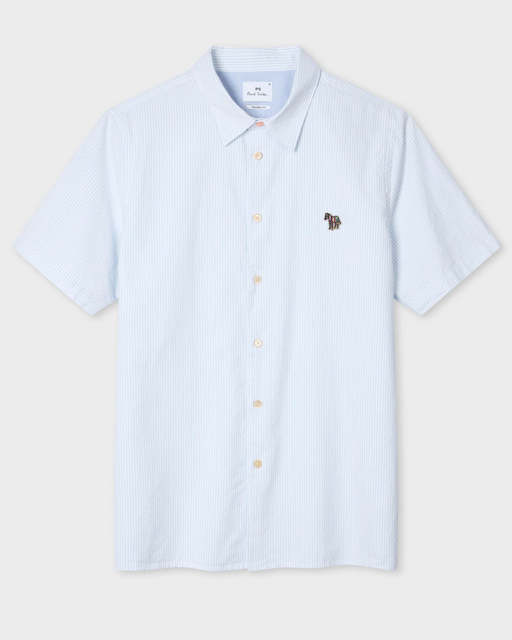 PS Paul Smith Mens Casual Fit Short Sleeve Zebra Badge Shirt - 41 Blue | CHO | Designer Mens Short Sleeve Shirts