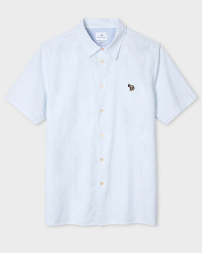 PS Paul Smith Mens Casual Fit Short Sleeve Zebra Badge Shirt - 41 Blue | CHO | Designer Mens Short Sleeve Shirts