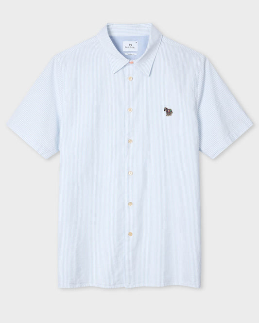 PS Paul Smith Mens Casual Fit Short Sleeve Zebra Badge Shirt - 41 Blue | CHO | Designer Mens Short Sleeve Shirts