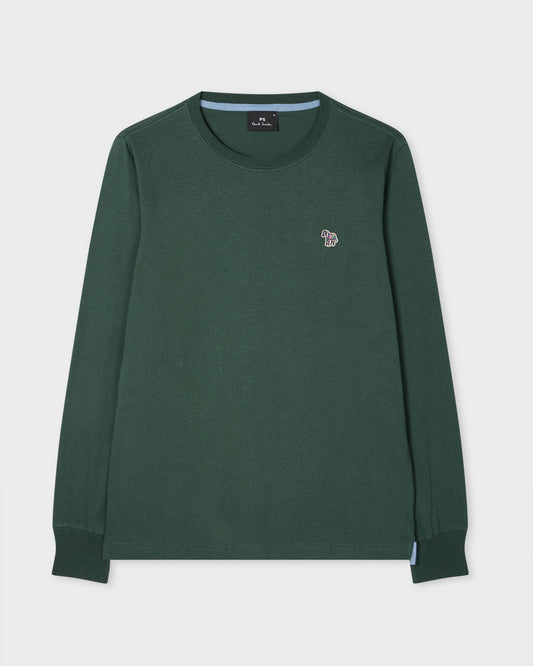 PS Paul Smith Mens Reg Fit Long Sleeve T-Shirt with Zebra Logo - 37D Petrol Green