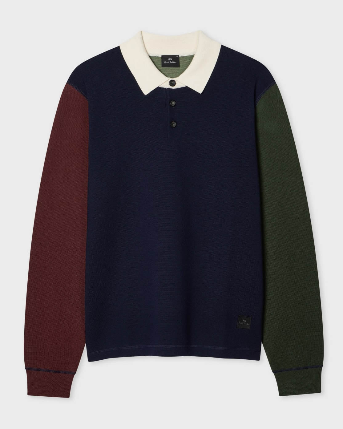 PS Paul Smith Mens Long Sleeve Colour Block Polo Sweater - 49 Very Dark Navy | CHO | Designer Mens Jumpers