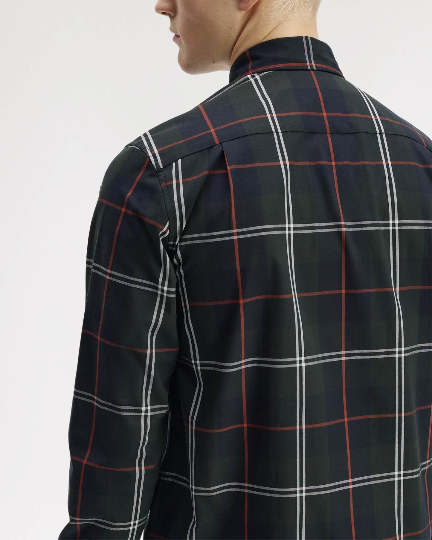Fred Perry Mens Poplin Tartan Shirt - Night Green Q20, back