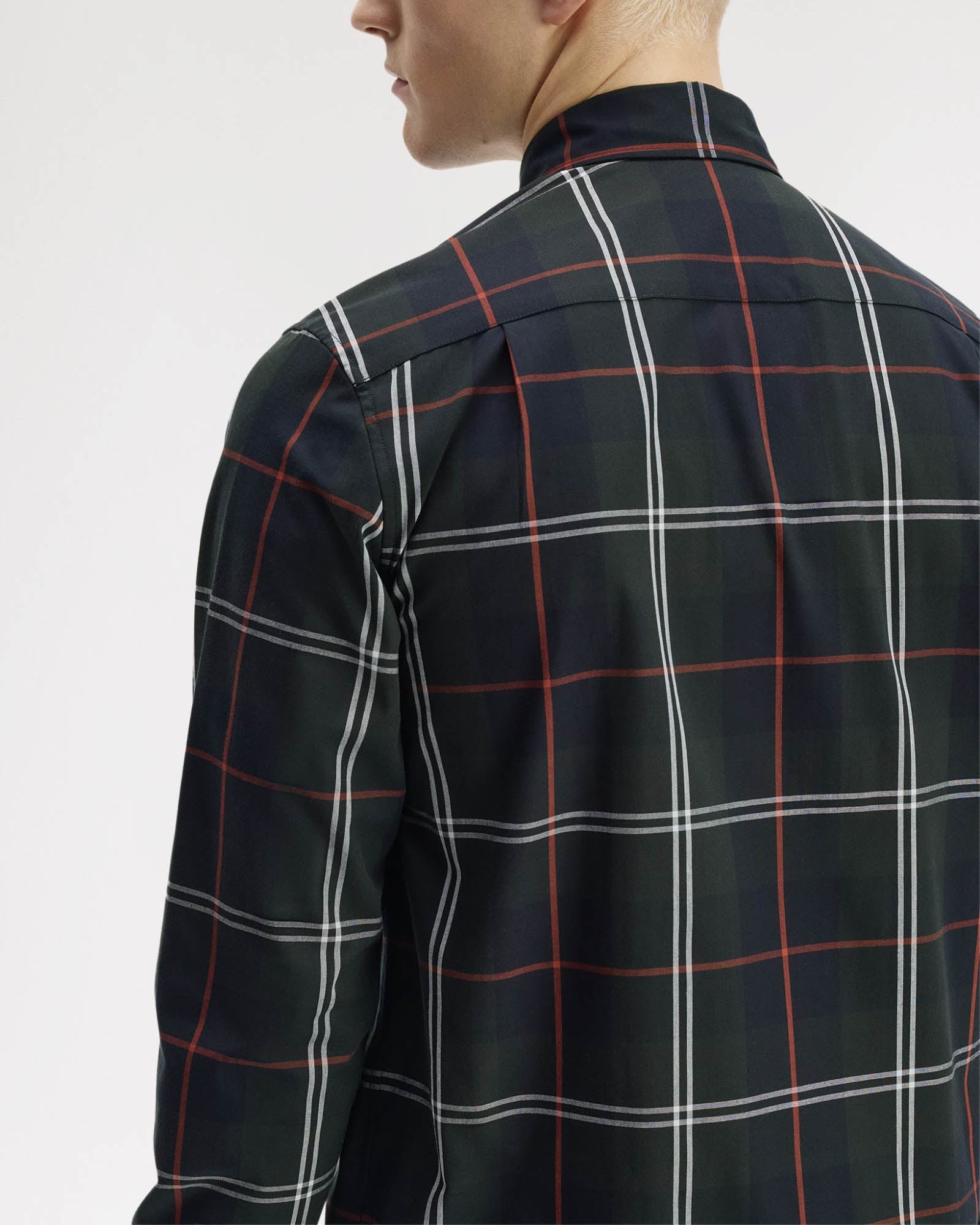 Fred Perry Mens Poplin Tartan Shirt - Night Green Q20, back