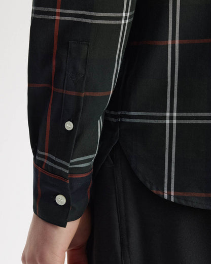 Fred Perry Mens Poplin Tartan Shirt - Night Green Q20, sleeve detail