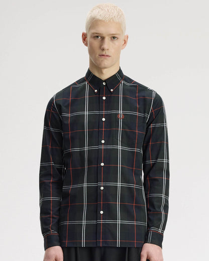 Fred Perry Mens Poplin Tartan Shirt - Night Green Q20, front