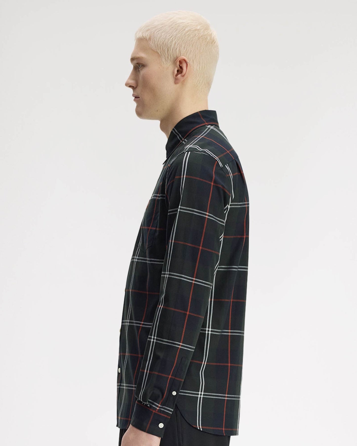 Fred Perry Mens Poplin Tartan Shirt - Night Green Q20, side