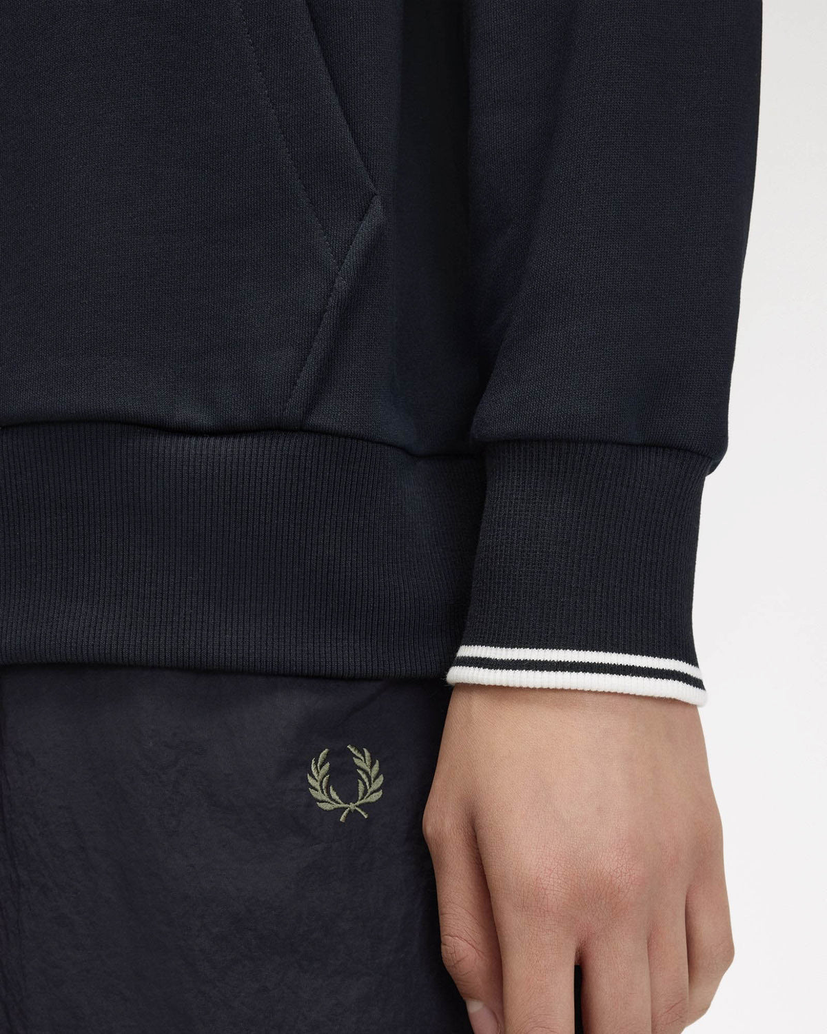 Fred Perry Mens Tipped Cuff Hooded Sweatshirt - Navy 608