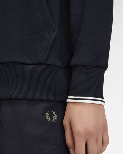 Fred Perry Mens Tipped Cuff Hooded Sweatshirt - Navy 608