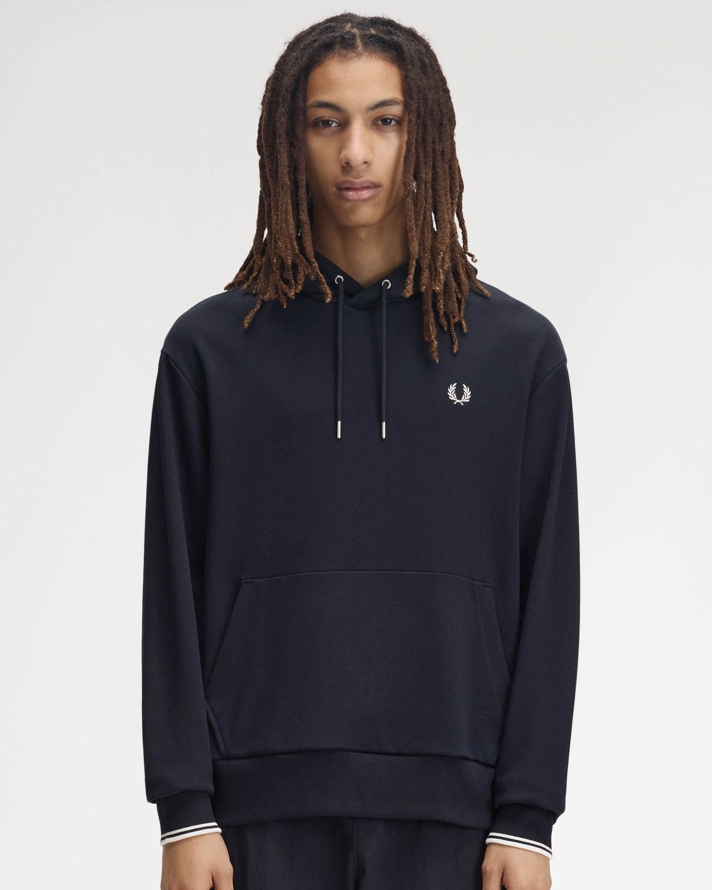 Fred Perry Mens Tipped Cuff Hooded Sweatshirt - Navy 608