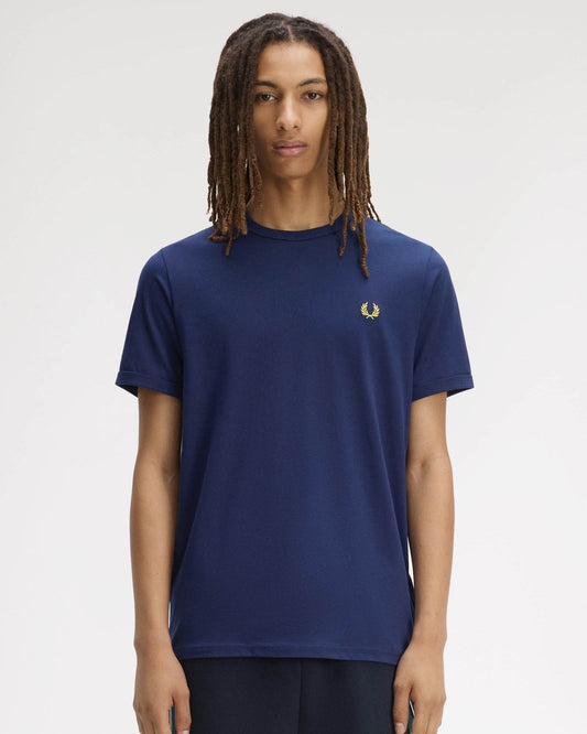 Fred Perry Mens Ringer T-Shirt - French Navy 215 | CHO | Designer Mens Short Sleeve T-Shirts & Tops