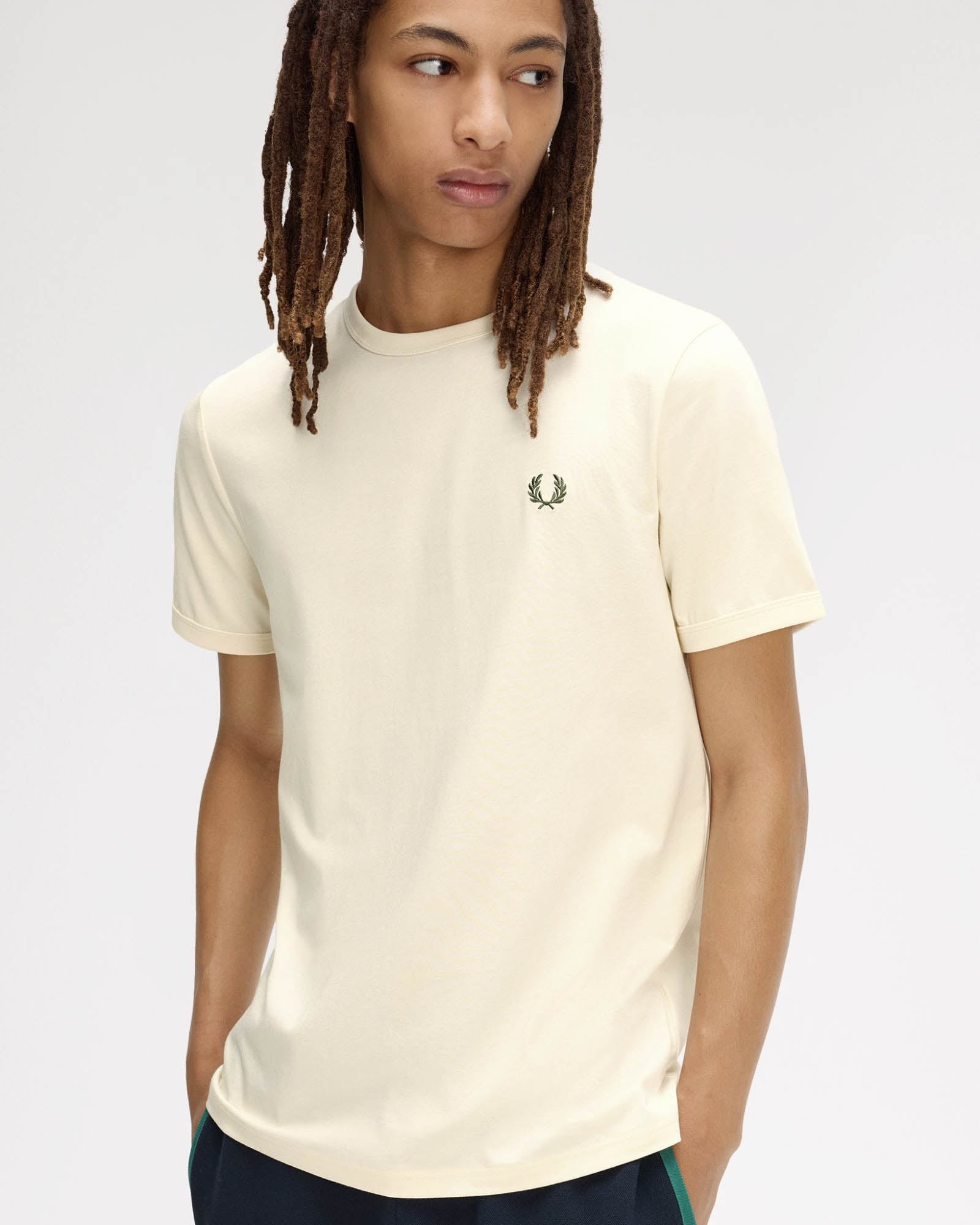 Fred Perry Mens Ringer T-Shirt - Ecru 91B | CHO | Designer Mens Short Sleeve T-Shirts & Tops