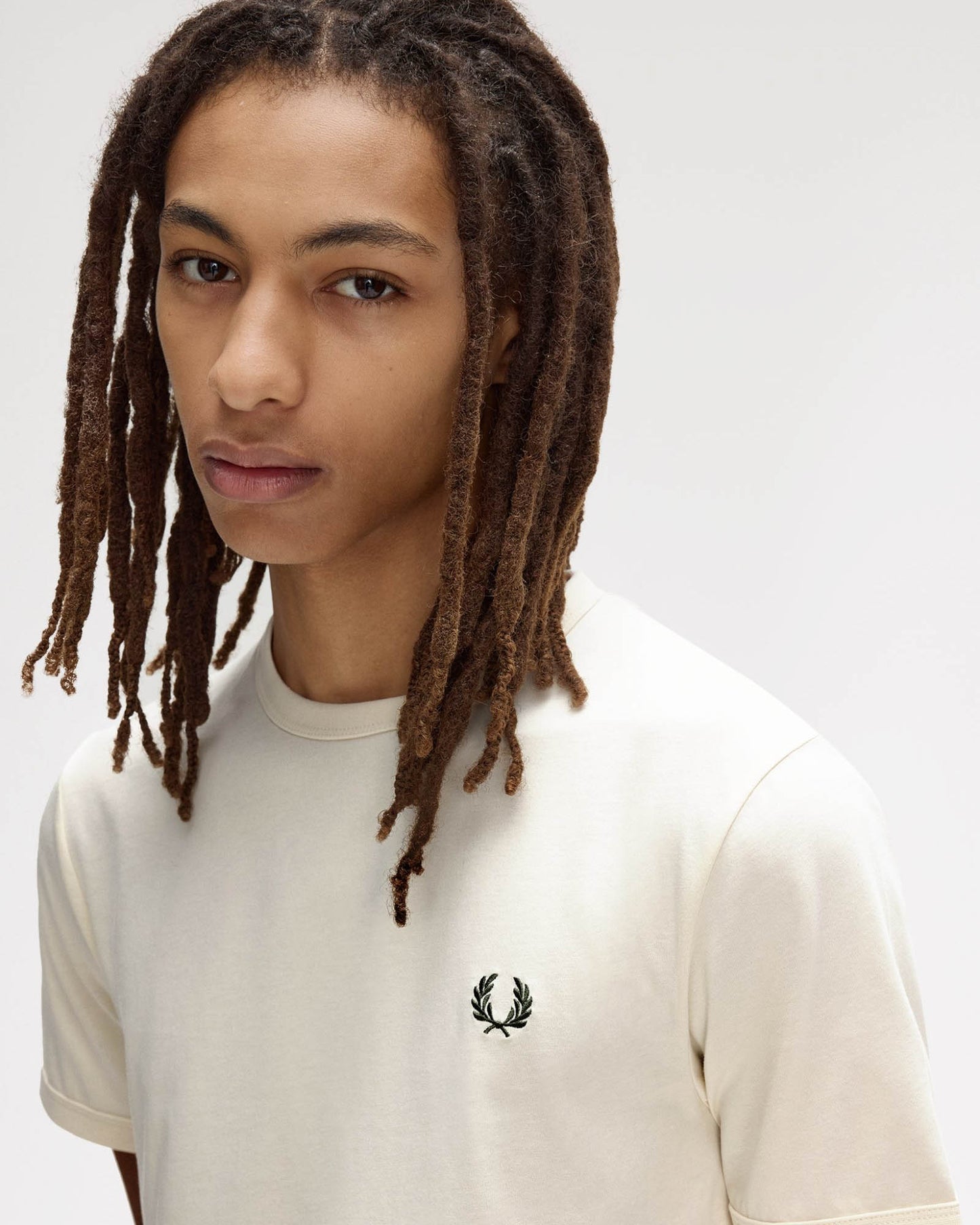 Fred Perry Mens Ringer T-Shirt - Ecru 91B | CHO | Designer Mens Short Sleeve T-Shirts & Tops