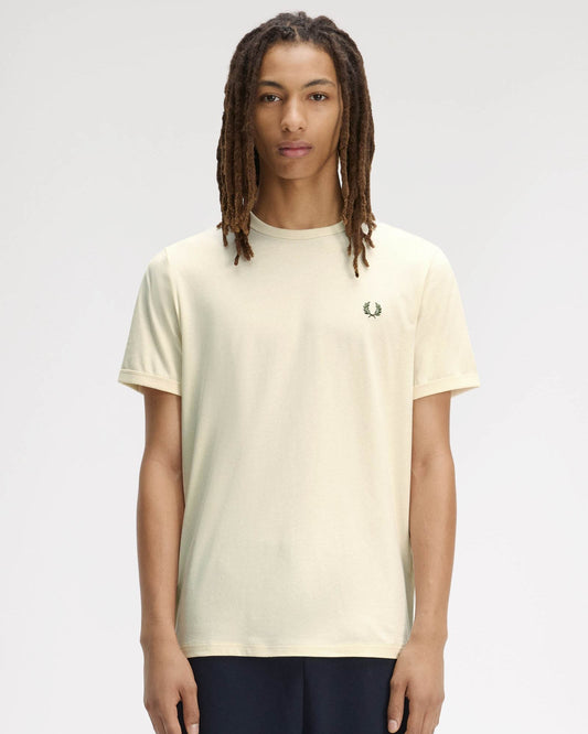 Fred Perry Mens Ringer T-Shirt - Ecru 91B | CHO | Designer Mens Short Sleeve T-Shirts & Tops