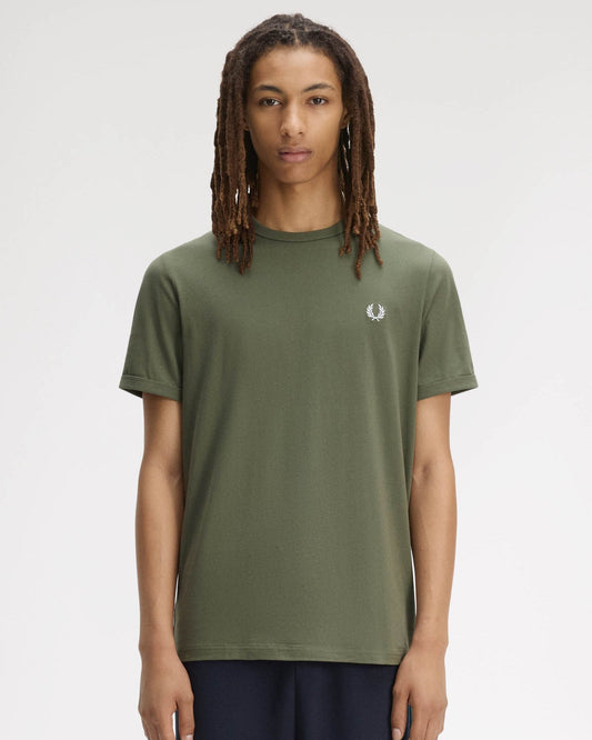 Fred Perry Mens Ringer T-Shirt - Laurel Wreath Green W19 | CHO | Designer Mens Short Sleeve T-Shirts & Tops