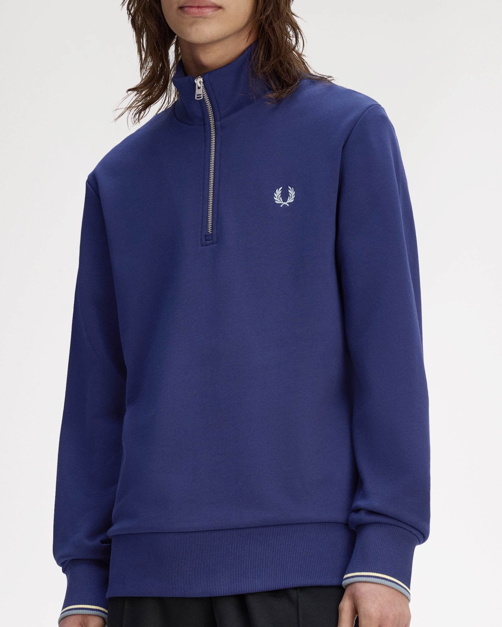 Fred Perry Mens Half Zip Sweatshirt - French Navy/Champion's Gold
