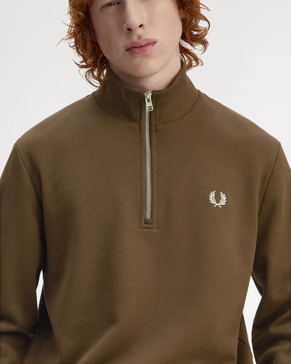 Fred Perry Mens Half Zip Sweatshirt - Burnt Tobacco/Stockport Blue 49A