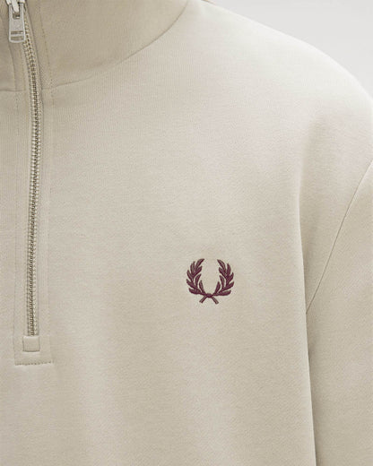 Fred Perry Mens Half Zip Sweatshirt - Warm Oat/Court Green/Burnt Tobacco 50A