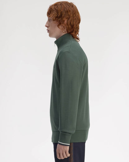 Fred Perry Mens Half Zip Sweatshirt - Court Green/Snow White/Navy 53A